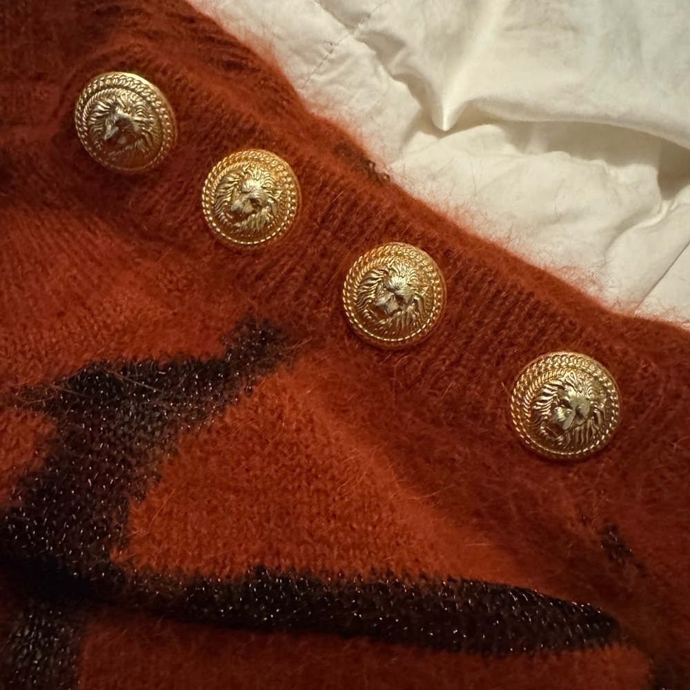 Balmain Rust-burnt orange and Black Patterned Turtleneck Sweater size 38 - Picture 3 of 12